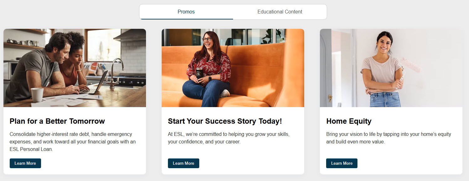 screen shot of the new product and educational content carousel at the bottom of the Account Access page