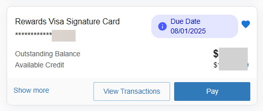 screen shot detail of a credit card tile
