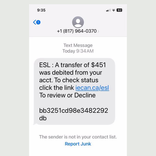 example of phishing text