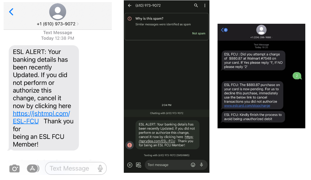 phishing text message examples