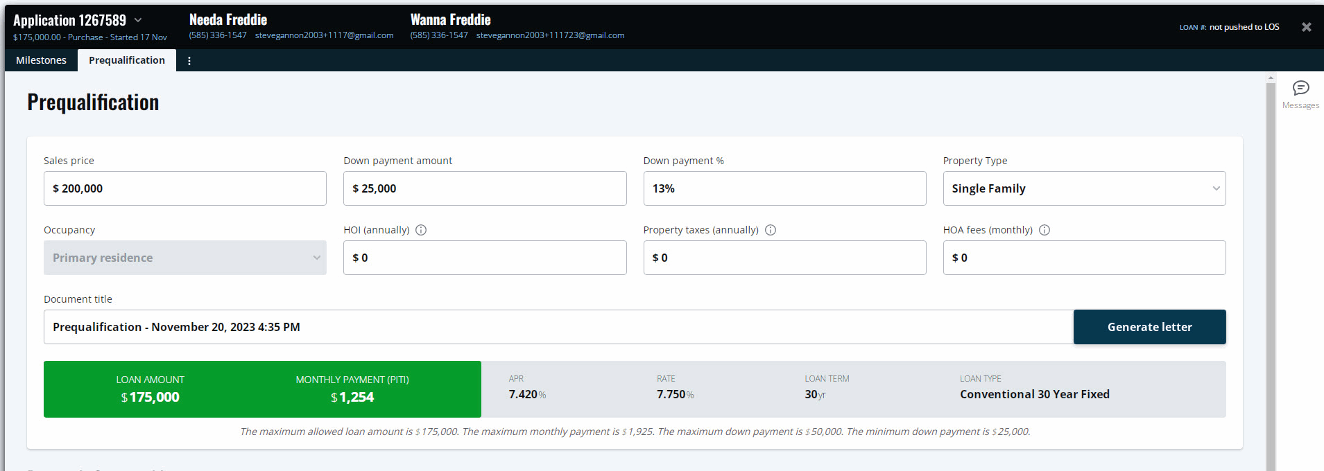 Pre-Qualification Screen Shot Example