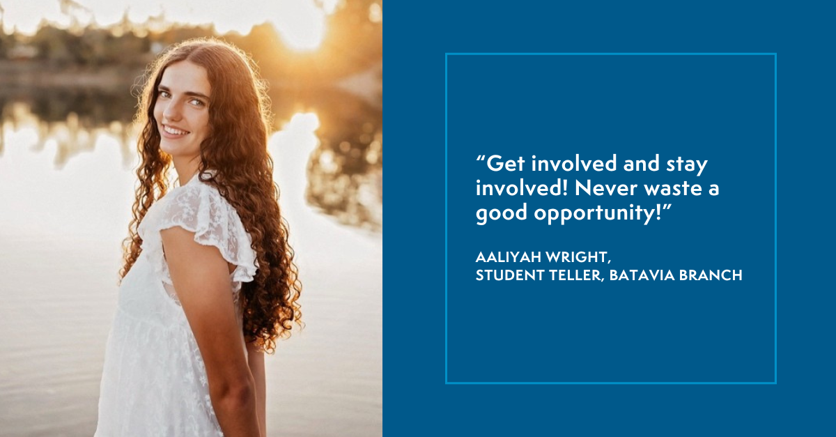 Photo of ESL summer intern Aaliyah Wright with quote: Get involved and stay involved! Never waste a good opportunity.